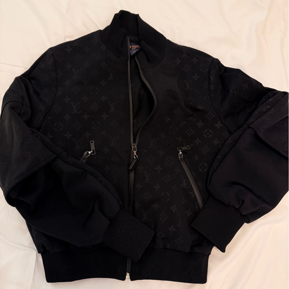 Louis Vuitton Black Monogram Jacket with Ribbed Collar
